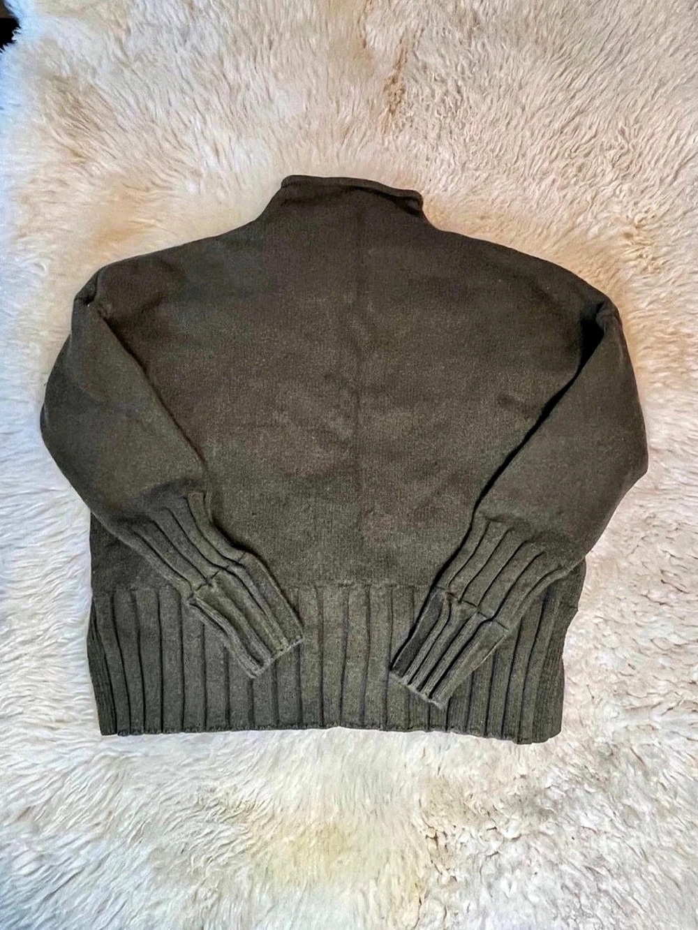 Madewell Sweater XXS Green Cotton Wool Mock Neck Tight Ribbed Knit Pullover